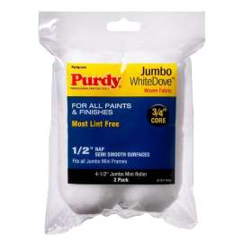 Purdy White Dove 14G624013 Jumbo Mini Roller Cover, 1/2 in Thick Nap, 4-1/2 in L, Dralon Fabric Cover