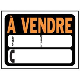 Hy-Ko 3090 Weather-Resistant Sign, A VENDRE (AUTO), Orange Legend, Black Background, Plastic