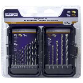 Vulcan Carded Drill Bit Set, 1/16 - 1/4 In, 17 Pieces, 3-Flat Shank, High Speed Steel