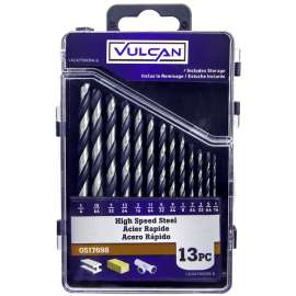 Vulcan Carded Jobber Length Drill Set, 1/16 - 1/4 In, 13 Pieces, High Speed Steel