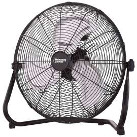 PowerZone LF-20 Floor Fan, 120 VAC, 20 in Dia Blade, 3-Blade, 3-Speed, 360 deg Rotating, Black