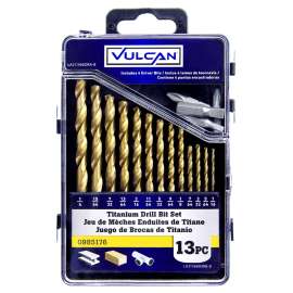 Vulcan Carded Drill Bit Set, 1/16 - 1/4 In, 13 Pieces, 3-Flat Shank, Titanium