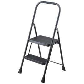 Simple Spaces HB2-2H Folding Type 3 Step Stool, 38-1/2 in H, 2-Step, 225 lb, 5-1/8 in D Step, Steel, Black