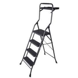 Simple Spaces HB4-2H Folding Step Stool, 62-1/2 in H, 4-Step, 250 lb, 5-1/8 in D Step, Steel, Black
