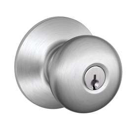 Schlage Plymouth Series F51NVPLY626 Door Knob, Zinc, Satin Chrome