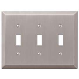 Amerelle Century 163TTTBN Wallplate, 4-15/16 in L, 6-1/2 in W, 3 -Gang, Steel, Brushed Nickel
