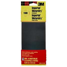 3M 5924-18-CC Sandpaper, 9 in L, 3.66 in W, Ultra Fine, 1500 Grit, Silicon Carbide Abrasive, Paper Backing