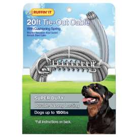RUFFIN'IT 29620 Cable Tie-Out, Super-Duty, Swivel Snap End, 20 ft L Belt/Cable, Steel, Clear