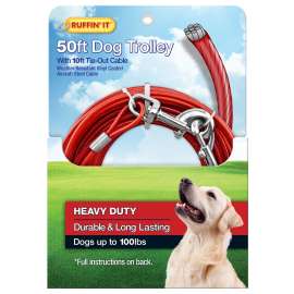RUFFIN'IT 29450 Tie-Out Cable with Dog Trolley, Swivel Snap End, 10 ft L Belt/Cable, Steel, Red