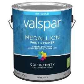 Valspar 027.0001400.007 Interior Wall Paint, Flat, White, 1 gal Can