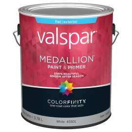 Valspar 027.0045501.007 Exterior House Paint, Flat, White, 1 gal