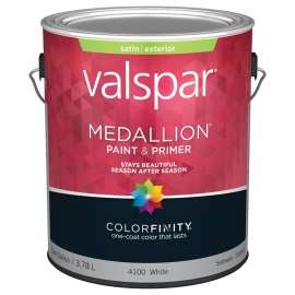 Valspar 027.0004100.007 Exterior House Paint, Satin, White, 1 gal
