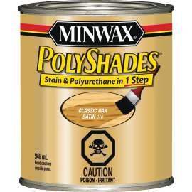 Minwax PolyShades 337034444 Stain and Polyurethane, Satin, Liquid, Classic Oak, 946 mL, Can