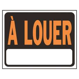 Hy-Ko SP-131 Sign, A LOUER, Orange Legend, Black Background, 12 in L x 8-1/2 in W Dimensions