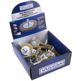 Vulcan 323700OR Assorted/Coarse-Grade Wire Wheel Brush Kit, 1-1/2, 2, 2-1/2, 3 in Dia, 1/4 in Arbor/Shank