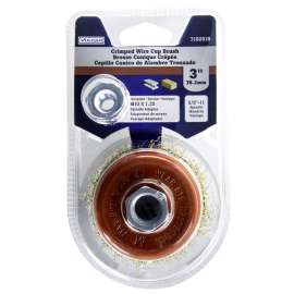 Vulcan 694261OR Cup Wire Brush with Adapter, 3 in Dia, 5/8-11 Threaded Arbor, M10 x 1.25 in Arbor Adapter Arbor/Shank