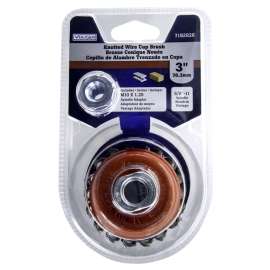 Vulcan 693881OR Wire Cup Brush, 3 in Dia, 5/8-11 Threaded Arbor, M10 x 1.25 in Arbor Adapter Arbor/Shank