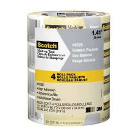 Scotch 2020-36ECP Masking Tape, 60 yd L, 1.4 in W, Crepe Paper Backing, Tan