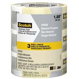 Scotch 2020-48ECP Masking Tape, 60 yd L, 1.89 in W, Crepe Paper Backing, Tan