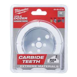 Milwaukee 49-56-0734 Hole Saw, 3 in Dia, 1.62 in D Cutting, 4 TPI, Carbide Cutting Edge