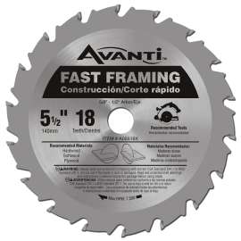 Avanti Pro A05518X Circular Saw Blade, 5-1/2 in Dia, 5/8 in Arbor, 18-Teeth, Carbide Cutting Edge