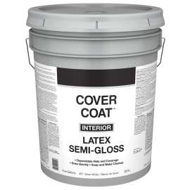 Valspar Cover Coat 044.0000457.008 Interior Paint, Semi-Gloss, Dover White, 5 gal Pail