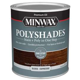 Minwax PolyShades 614970444 Stain and Polyurethane, Gloss, Liquid, Espresso, 1 qt