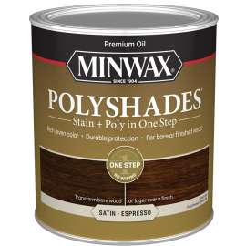 Minwax PolyShades 613970444 Stain and Polyurethane, Satin, Liquid, Espresso, 1 qt