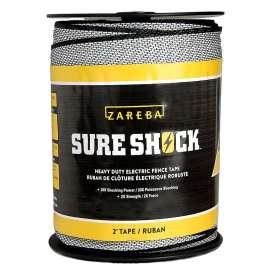 Zareba Sure Shock HDT500W2-Z Polytape, 500 ft L, 2 in W, 14-Strand, Aluminum Conductor, Fiberglass