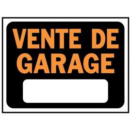Hy-Ko 3092 Sign, VENTE DE GARAGE, Orange Legend, Black Background, 8-1/2 in L x 12 in W Dimensions