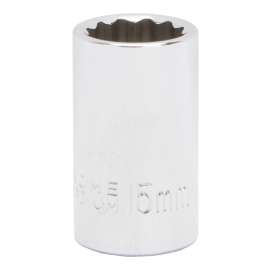 Vulcan MT6529861 Drive Socket, 15 mm Socket, 1/2 in Drive, 12-Point, Chrome Vanadium Steel, Chrome