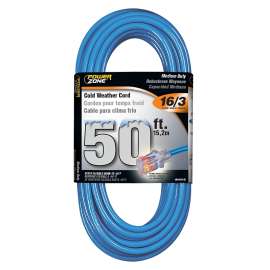 PowerZone Extension Cord, 16 AWG Cable, 5-15P Grounded Plug, 5-15R Grounded Receptacle, 50 ft L, 13 A, 125 V