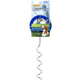 RUFFIN'IT 29515 Corkscrew Stake and Cable Tie-Out, Swivel Snap End, 15 ft L Belt/Cable, Steel, Blue