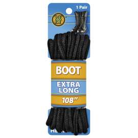 Shoe Gear 1N312-38 Boot Lace, Round, Black, 108 in L