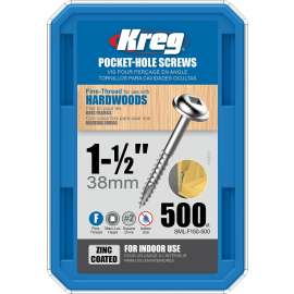 Kreg SML-F150 - 500 Self-Drilling Screw, 1-1/2 in L, Fine Thread, Maxi-Loc Head, Square Drive, Self-Drilling Point