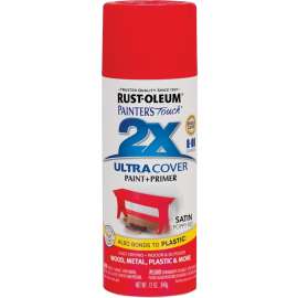 RUST-OLEUM PAINTER'S Touch 277994 Satin Spray Paint, Satin, Poppy Red, 12 oz, Aerosol Can