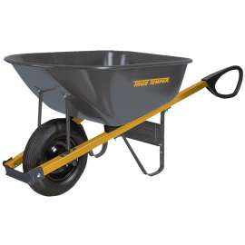 TRUE TEMPER R6TC14 Wheelbarrow, 6 cu-ft Volume, Steel, 1-Wheel, Tube Wheel, Control Grip Handle