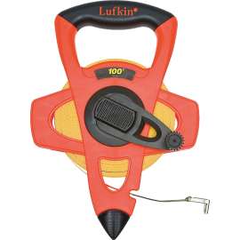 Cresent Lufkin FE100 Tape Measure, 100 ft L x 1/2 in W Blade, Fiberglass Blade, Orange