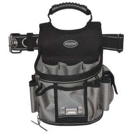 Bucket Boss 55300 Sparky Utility Pouch, 52 in Waist, 17-Pocket, Poly Fabric, Black/Gray, 9 in W, 14 in H, 6 in D
