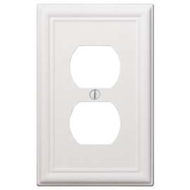 Amerelle 149DW Receptacle Wallplate, 5 in L, 2-7/8 in W, 1 -Gang, Steel, White, Screw Mounting