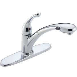DELTA Signature 470-PROMO-DST Kitchen Faucet, 1.8 gpm, 1-Faucet Handle, Ceramic, Chrome Plated, Deck Mounting