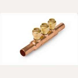 Reliance Worldwide 22995 Manifold, 1-Inlet, 3/4 in Inlet, 3-Outlet, 3/4 in Outlet, Brass, 200 psi Pressure
