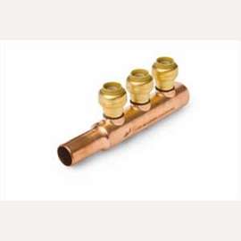 Reliance Worldwide 22996 Manifold, 1-Inlet, 3/4 in Inlet, 3-Outlet, Brass, 200 psi Pressure