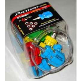 PICQUIC STUBBY 91000B Multi-Bit Screwdriver, #1, #2 Robertson, #1, #2 Phillips, 3/16 in, 1/4 in Slotted Drive