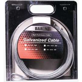 BARON 57005/50075 Aircraft Cable, 3/16 in Dia, 100 ft L, 740 lb Working Load, Galvanized Steel
