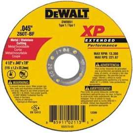 DeWALT XP DW8854 Cutting Wheel, 7 in Dia, 0.045 in Thick, 7/8 in Arbor, 60 Grit, Medium, Zirconia Alumina Abrasive