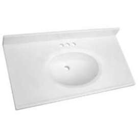 Luxo Marble POVA3719-4-S Vanity Top, 37 in OAL, 19 in OAW, Marble, White, Oval Bowl