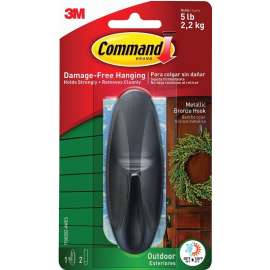 Command 17083BZ-AWES Adhesive Hook, 5 lb, 1-Hook, Plastic, Bronze