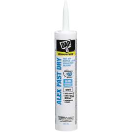 DAP ALEX FAST DRY 78425 Acrylic Latex Caulk Plus Silicone, White, 40 to 100 deg F, 300 mL Cartridge