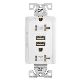 EATON TR7756W-BOX Duplex Receptacle with USB, 2 -Pole, 3, 20 A, 125 VAC, 5 VDC, NEMA: 5-20R, White
